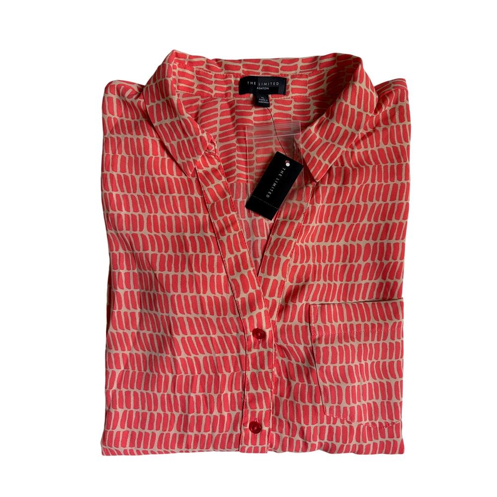 NWT The Limited Ashton Button-Down Long Sleeve Shirt (Orange & White Print) - XL